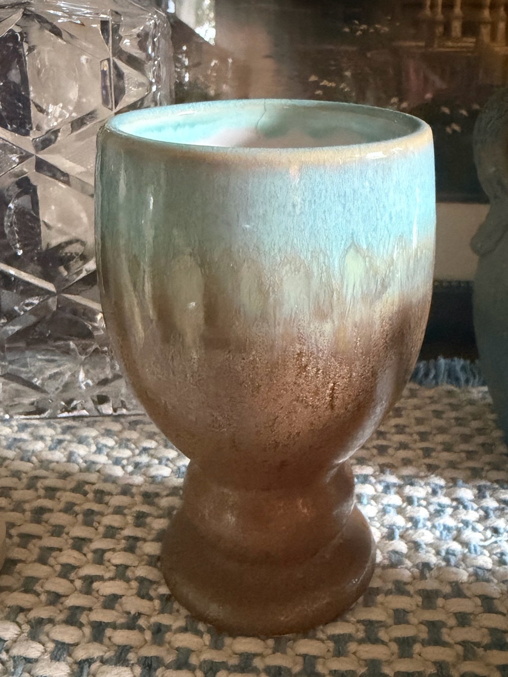 Handcrafted Aqua and Brown Ceramic goblet